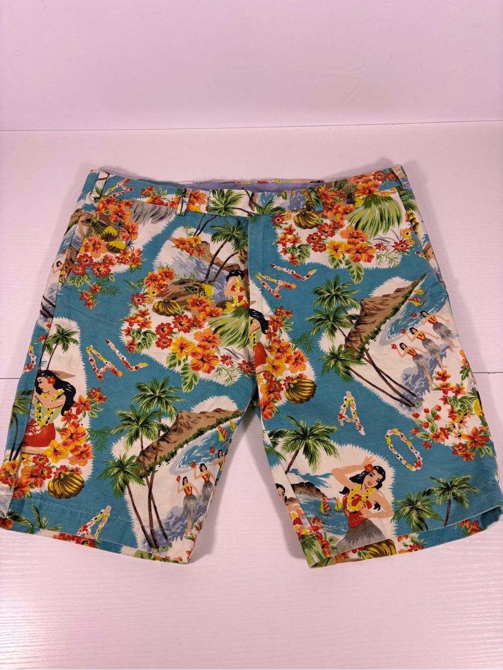 Polo Ralph Lauren Aloha Hawaiian Print Shorts Linen Blend Size 34